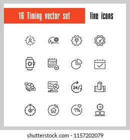 Timing icons. Set of line icons. All the day, deadline, schedule. Time management concept. Vector illustration can be used for topics like business, management, efficiency
