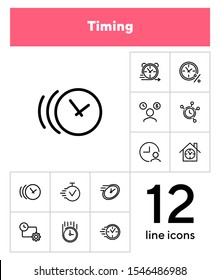 Timing line icon set. Clock, watch, percentage, stopwatch. Time concept. Can be used for topics like loan, mortgage, time is money