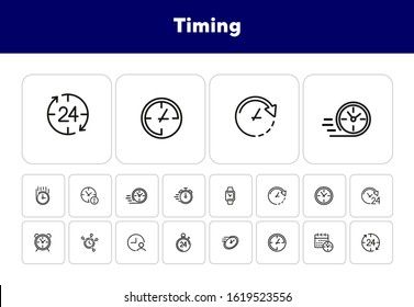 Timing line icon set. Clock, watch, calendar. Time concept. Can be used for topics like deadline, schedule, time management