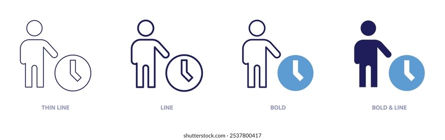 Timing management icon in 4 different styles. Thin Line, Line, Bold, and Bold Line. Duotone style. Editable stroke.
