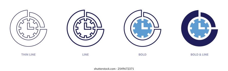 Icono de gestión de tiempos en 4 estilos diferentes. Línea delgada, línea, negrita y línea negrita. Estilo duotono. Trazo editable.