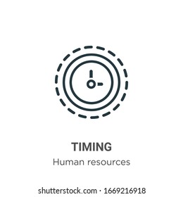 Timing outline vector icon. Thin line black timing icon, flat vector simple element illustration from editable human resources concept isolated stroke on white background