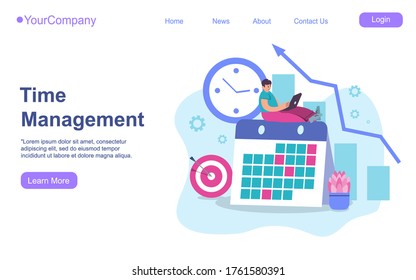 Timing and project scheduling. Manager working near calendar and clock flat vector illustration. Time management, deadline concept for banner, website design or landing web page EPS