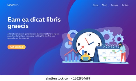 Timing and project scheduling. Managers working near calendar with marks and clock flat vector illustration. Time management, deadline concept for banner, website design or landing web page