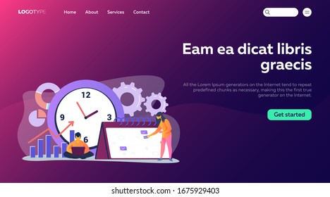Timing and project scheduling. Managers working near calendar with marks and clock flat vector illustration. Time management, deadline concept for banner, website design or landing web page