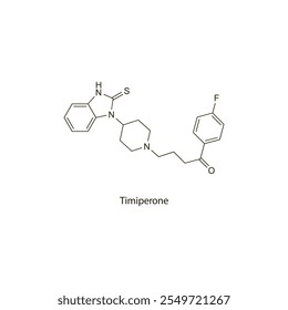 Timiperona estrutura molecular esquelética plana Medicamento antipsicótico usado na esquizofrenia, tratamento de mania. Diagrama científico de ilustração vetorial.