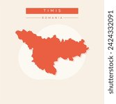Timis County (Administrative divisions of Romania, Vest development region) map vector illustration, scribble sketch Timis map