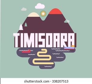 Timisoara beautiful city in europe. vector cartoon illustration