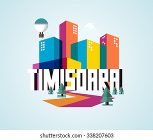Timisoara beautiful city in europe. vector cartoon illustration