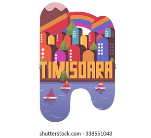 Timisoara beautiful city in europe. vector cartoon illustration