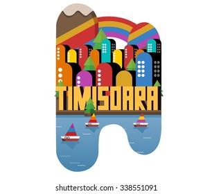 Timisoara beautiful city in europe. vector cartoon illustration