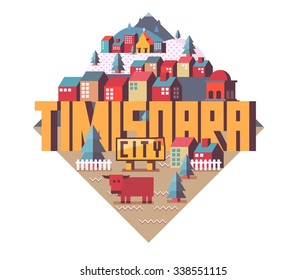 Timisoara beautiful city in europe. vector cartoon illustration