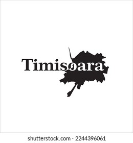Mapa de Timisoara y diseño de letras negras sobre fondo blanco