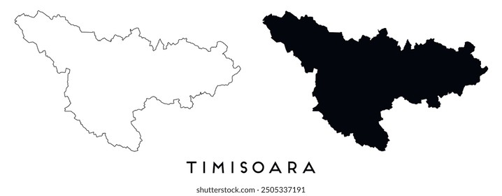 Esquema del mapa de Timisoara y Vector de silueta negro