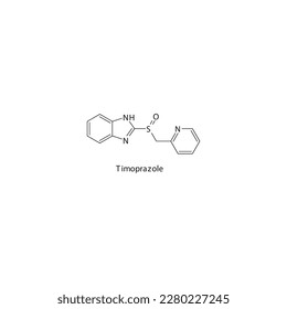 Estructura molecular esquelética plana de tioprazol Medicamento inhibidor de la bomba de protones utilizado en el tratamiento de ardor de estómago, úlcera péptica. Ilustración vectorial.