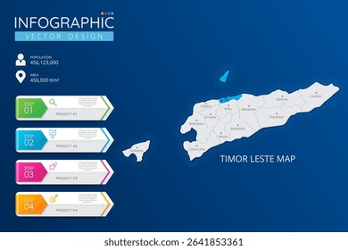 Timor Leste or East Timor map with location pointer marks. High detailed country map with division, cities and capital infographic template. Vector illustration EPS10