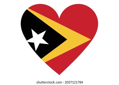 Timor-Leste-Flagge in Herzform einzeln auf weißem Hintergrund.