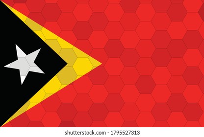 Timor Leste flag illustration. Futuristic Timorese flag graphic with abstract hexagon background vector. Timor Leste national flag symbolizes independence.
