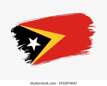 Timor Leste flag made in textured brush stroke. Patriotic country flag on white background