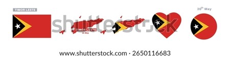 timor leste flag and map set. timor leste flag in official colors and proportions. independence day 20 may , map, circle and heart shaped timor leste
