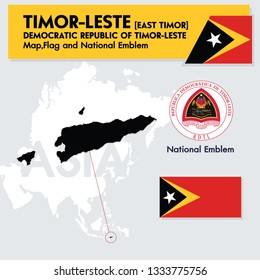 Timor Leste  Map Flag and National Emblem