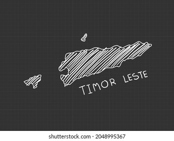 Timor Leste map freehand sketch on black background.