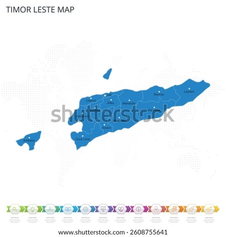 Timor Leste Map - Infographic detailed map with regions and cities of the country. Vector illustration EPS10.