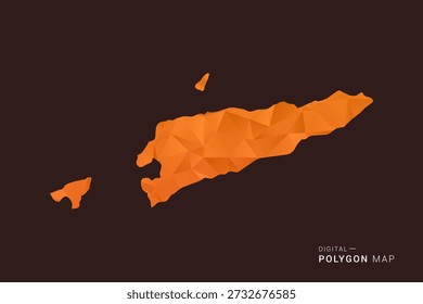 Mapa de Timor Leste - Vector de polígono bajo, silueta triangulada geométrica en tonos naranja y marrón oscuro, estilo infográfico moderno limpio, fondo aislado.