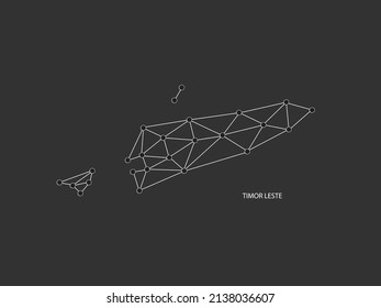 Timor Leste Map Point scales on black background. Wire frame polygonal network white line, dot and shadow dot.