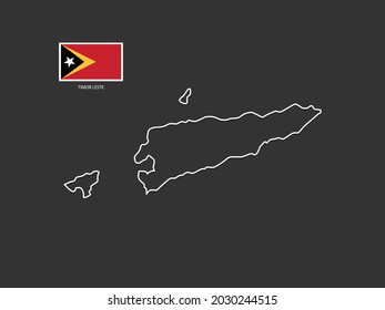 Timor Oriental mapea el estilo delgado de la línea blanca en el fondo negro y la bandera de Japón en este vector.