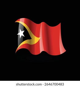 Timor Leste Acenando com a Bandeira no Fundo Escuro