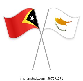Timorese and Cypriot crossed flags. East Timor combined with Cyprus isolated on white. Language learning, international business or travel concept.