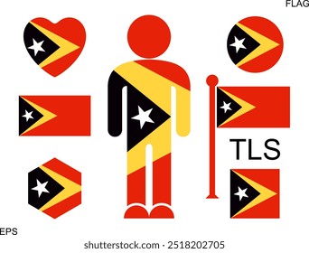 Timorese flag set. Isolated Timorese flag on white background