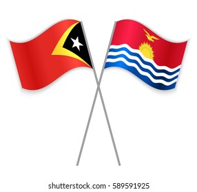 Timorese and I-Kiribati crossed flags. East Timor combined with Kiribati isolated on white. Language learning, international business or travel concept.