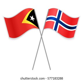 Timorese and Norwegian crossed flags. East Timor combined with Norway isolated on white. Language learning, international business or travel concept.