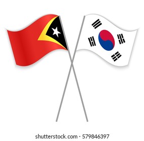 Timorese and South Korean crossed flags. East Timor combined with South Korea isolated on white. Language learning, international business or travel concept.
