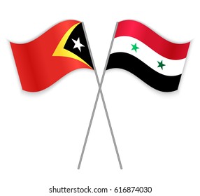 Timorese and Syrian crossed flags. East Timor combined with Syria isolated on white. Language learning, international business or travel concept.