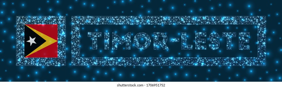 Timor-Leste badge. Flag of Timor-Leste in glowing network geometric style. Powerful vector illustration.