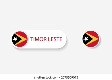 Bandera botton de Timor Oriental en ilustración de forma ovalada con la palabra de Timor Oriental. Y la bandera botton de Timor Oriental. 