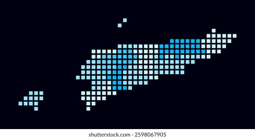 Timor-Leste dotted map. Digital style map of the country on dark background. Timor-Leste shape with square dots. Colored dots style. Large size squares. Vibrant vector illustration.