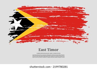 Timor-Leste - East Timor flag with brush stroke effect and information text poster, vector background