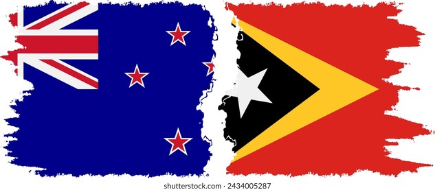 Timor-Leste - East Timor and New Zealand grunge flags connection, vector