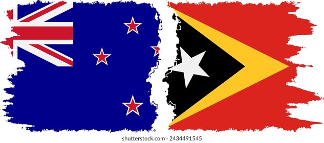 Timor-Leste - East Timor and New Zealand grunge flags connection, vector