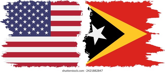 Timor-Leste - East Timor and USA grunge flags connection, vector