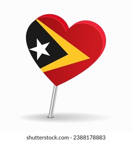Timor-Leste flag heart-shaped map pointer layout. Vector illustration.