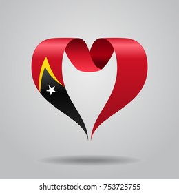 Timor-Leste flag heart-shaped wavy ribbon. Vector illustration.