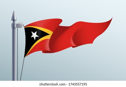 Símbolo del estado de la bandera de Timor Oriental aislado en un estandarte nacional de fondo. Tarjeta de saludo Día Nacional de la Independencia República Democrática de Timor Oriental. Cartel de ilustración de la bandera de estado realista de Timor Oriental