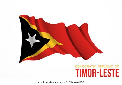 Timor-Leste flag state symbol isolated on background national banner. Greeting card National Independence Day Democratic Republic of Timor-Leste. Illustration banner realistic state flag of East Timor