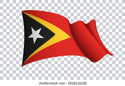 Timor-Leste flag state symbol isolated on background national banner. Greeting card National Independence Day Democratic Republic of Timor-Leste. Illustration banner realistic state flag of East Timor