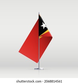 Timor-Leste flag state symbol isolated on background national banner. Greeting card National Independence Day Democratic Republic of Timor-Leste. Illustration banner realistic state flag of East Timor